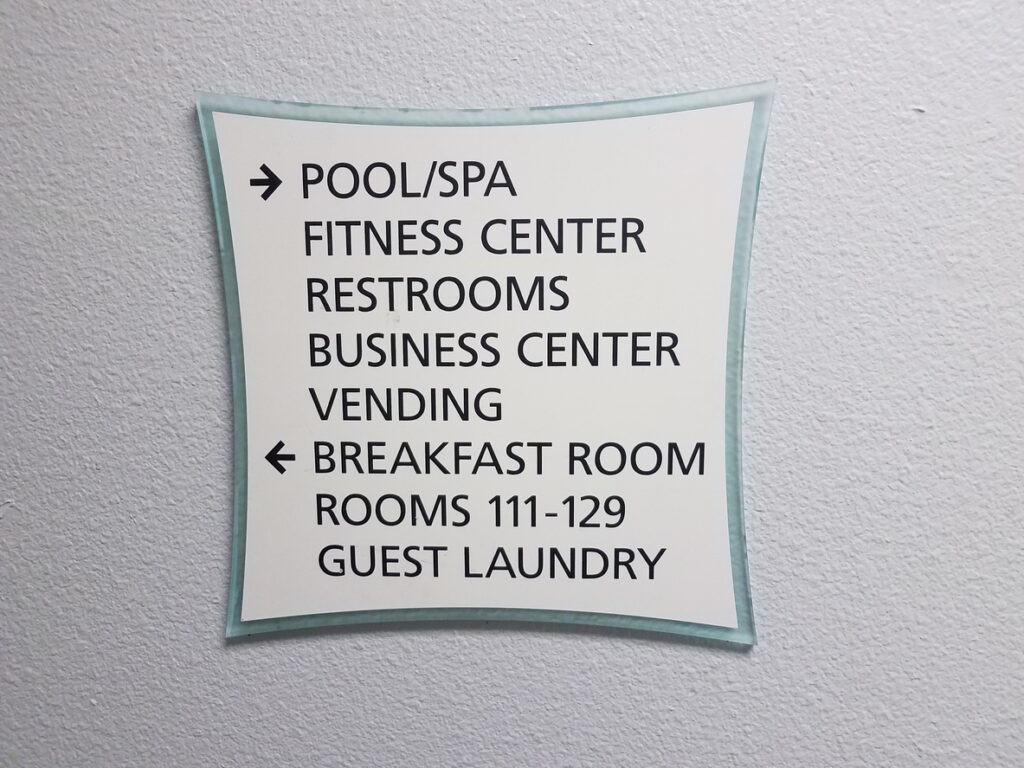 sign in hotel pool spa fitness center