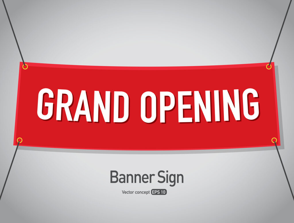 Grand opening banner sign text design