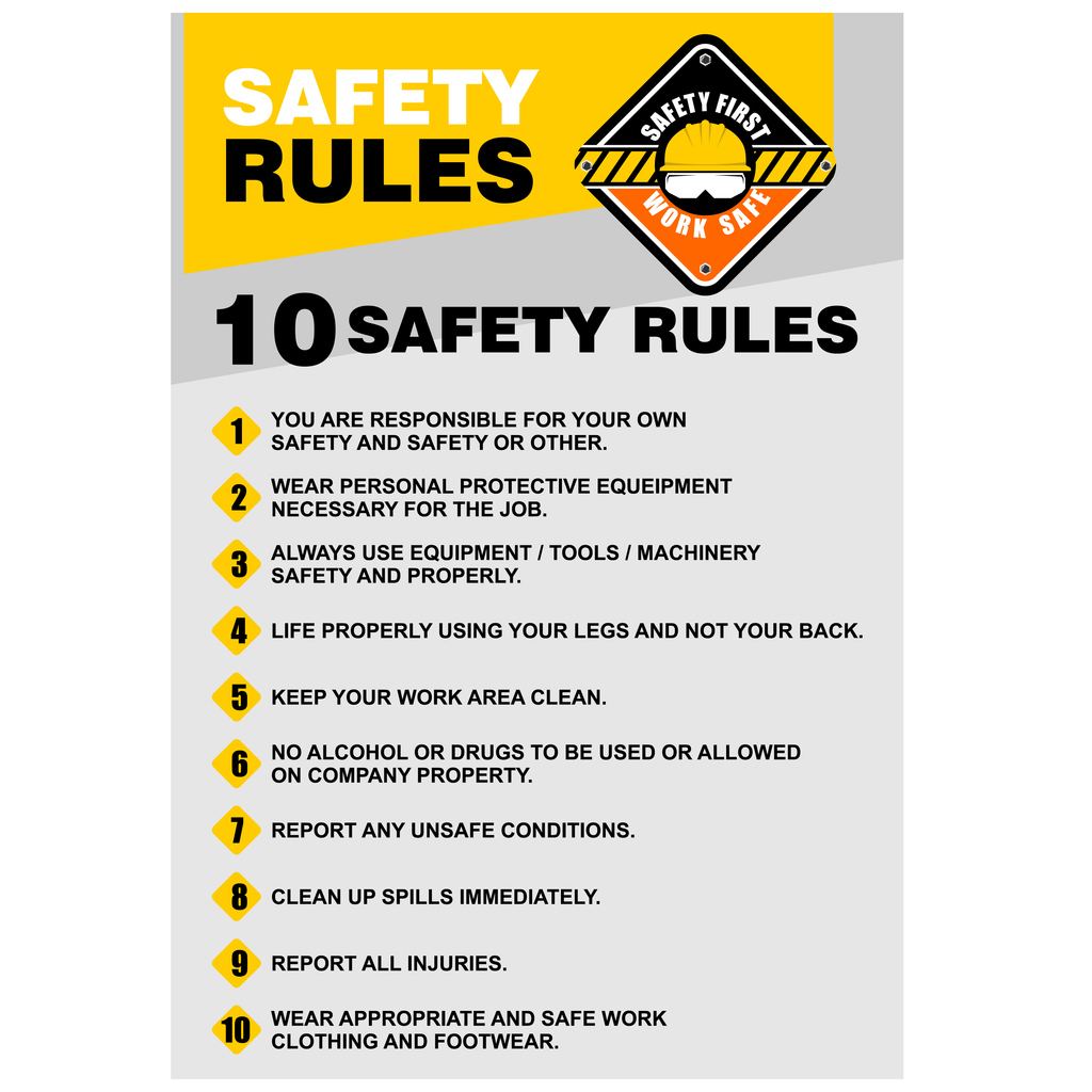 10 Safety Rules, poster and banner vector